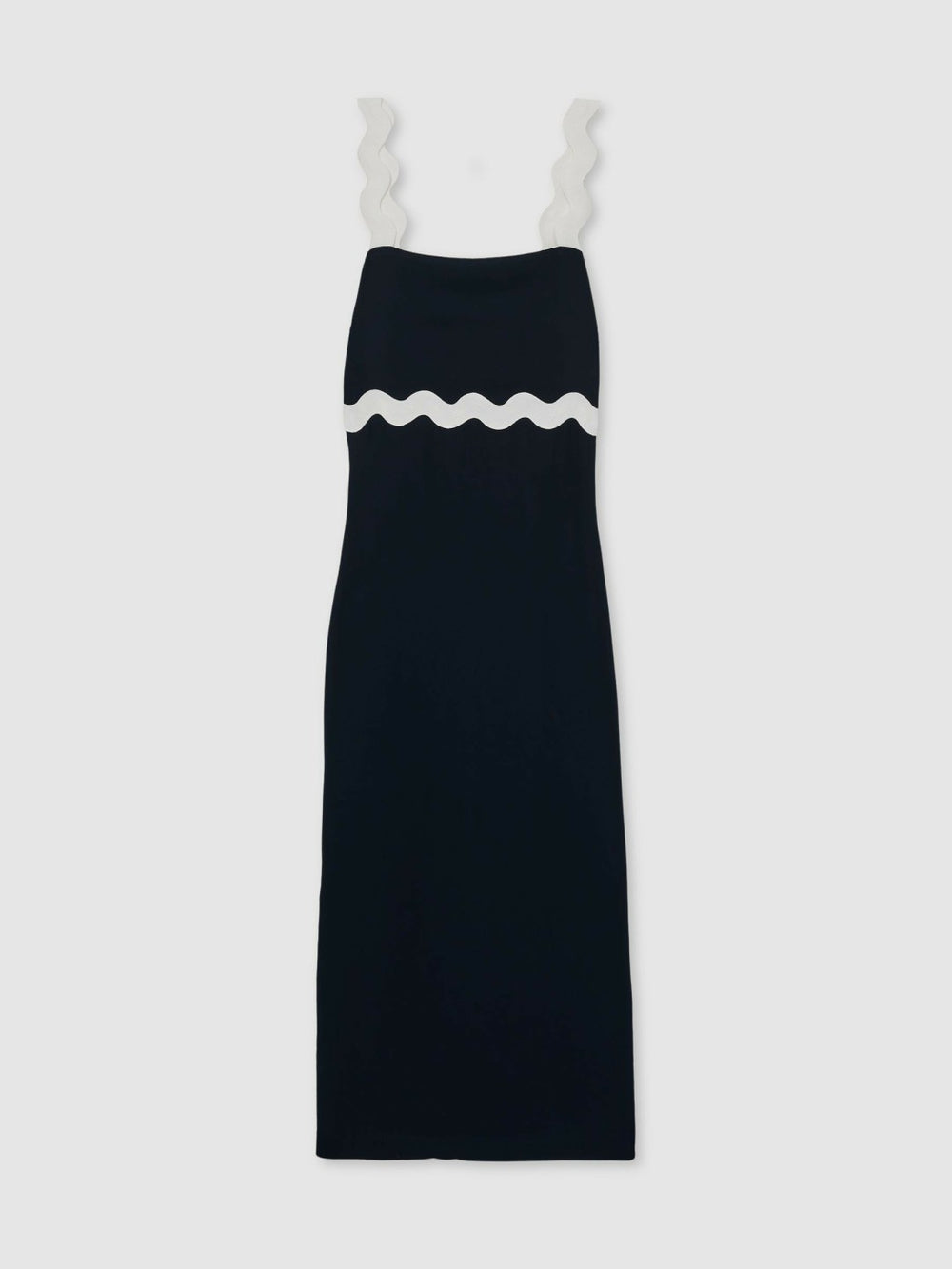 Women Wave-Trim Crepe Midi Dress in Navy