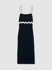 Women Wave-Trim Crepe Midi Dress in Navy