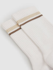 Women Cotton-Blend Striped Crew Socks in White