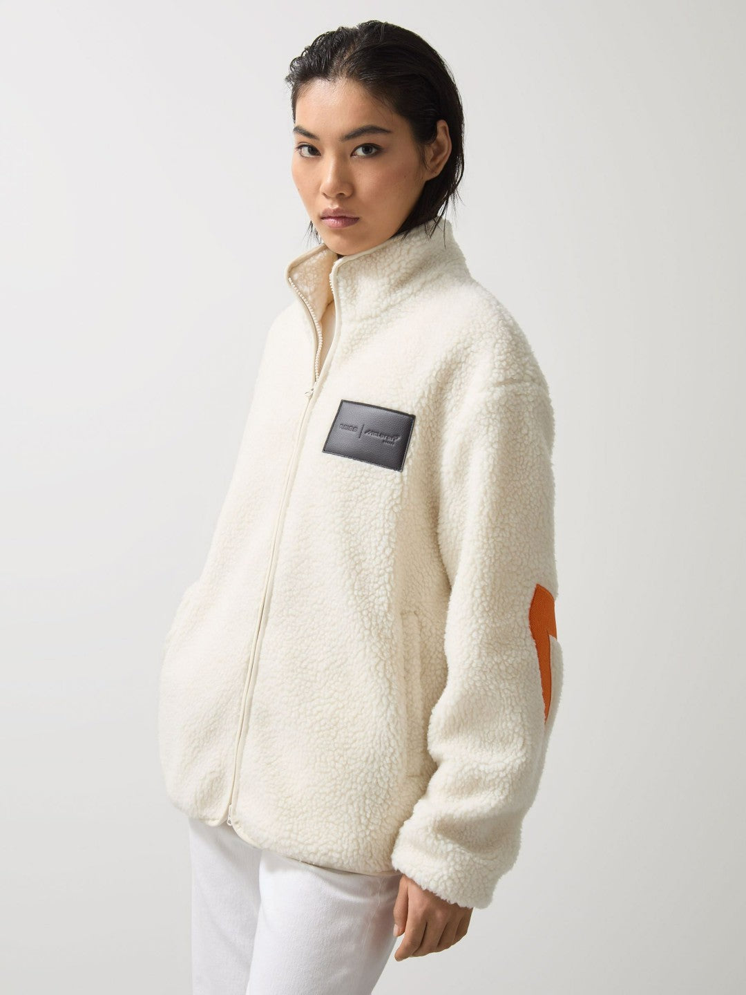 Men McLaren F1 Team Embroidered Fleece Jacket Unisex Fit in Off White