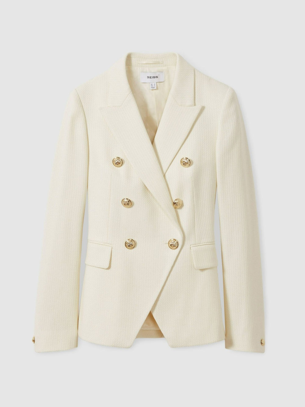 Women Tailored Fit Textured Double Breasted Blazer in White