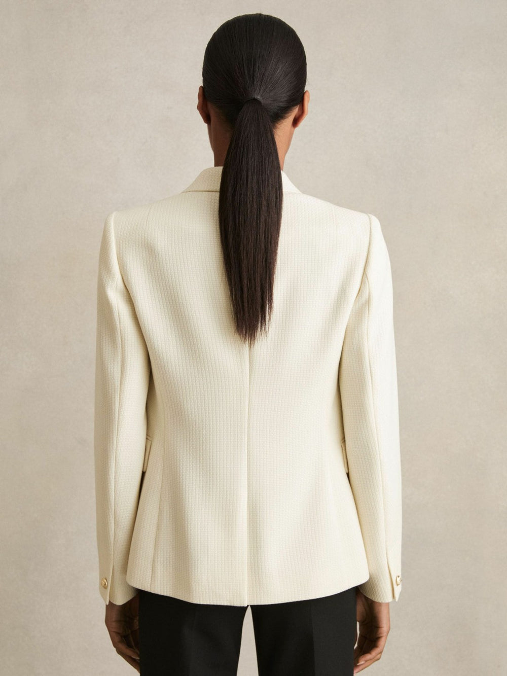 Women Tailored Fit Textured Double Breasted Blazer in White