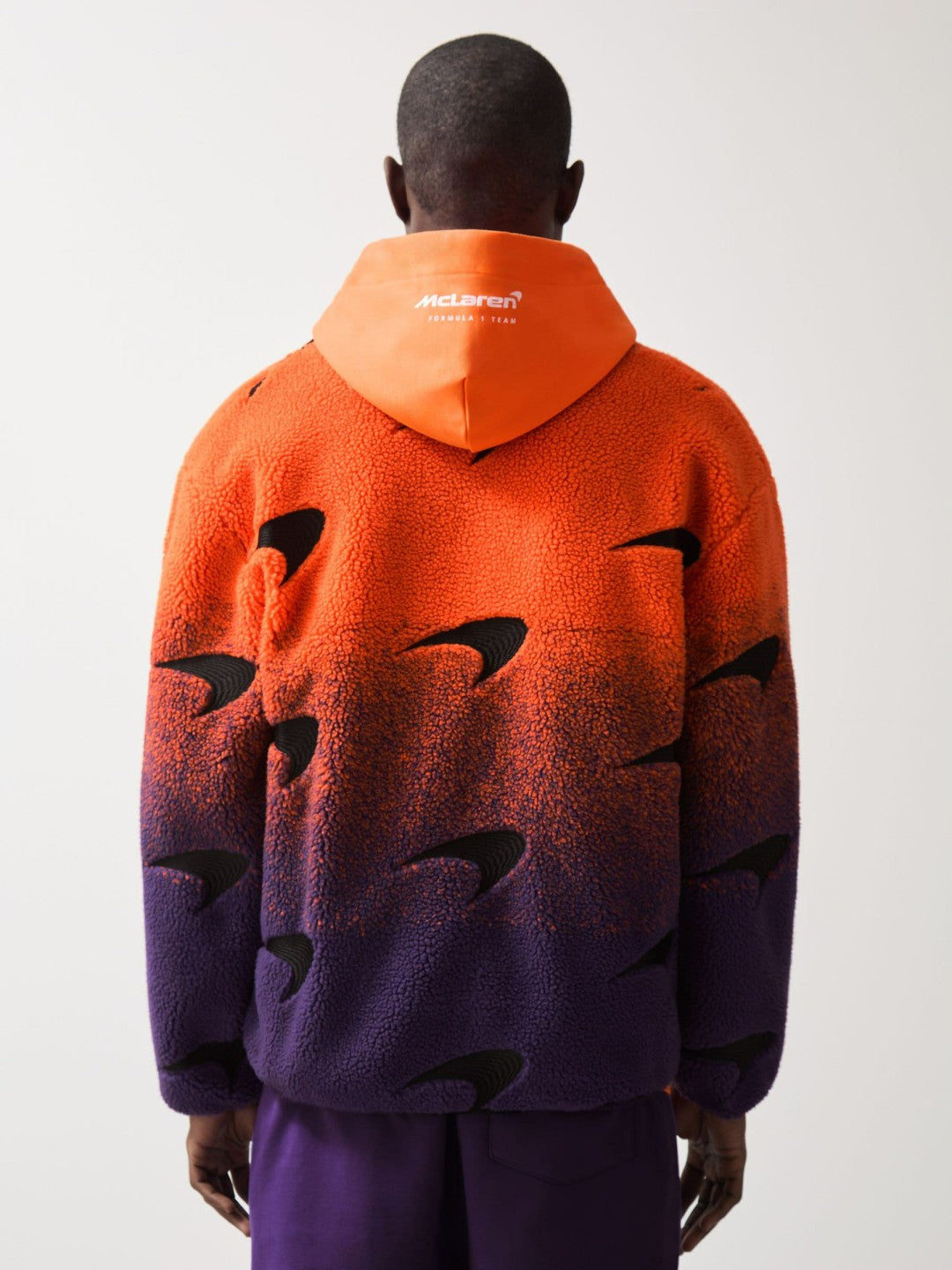 Men Unisex Fit McLaren F1 Team Ombré Fleece Jacket in Papaya Orange/Purple