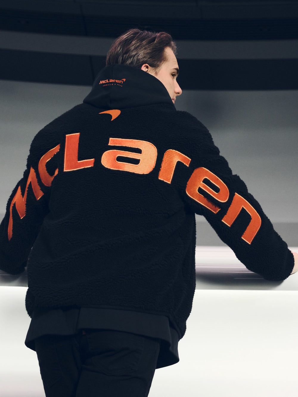 Men McLaren F1 Team Embroidered Fleece Jacket Unisex Fit in Black