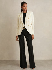 Women Petite Tailored Fit Textured Double Breasted Blazer in White