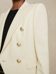 Women Petite Tailored Fit Textured Double Breasted Blazer in White