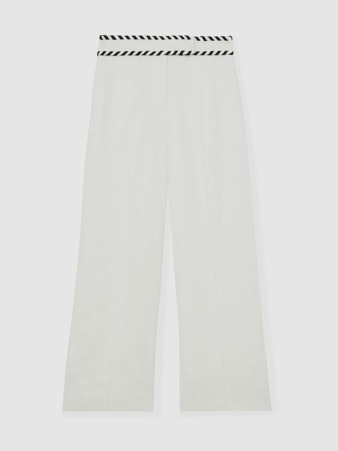 Women Linen Wide-Leg Whipstitch Trousers in White