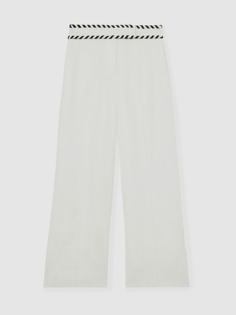 Women Petite Linen Wide-Leg Whipstitch Trousers in White
