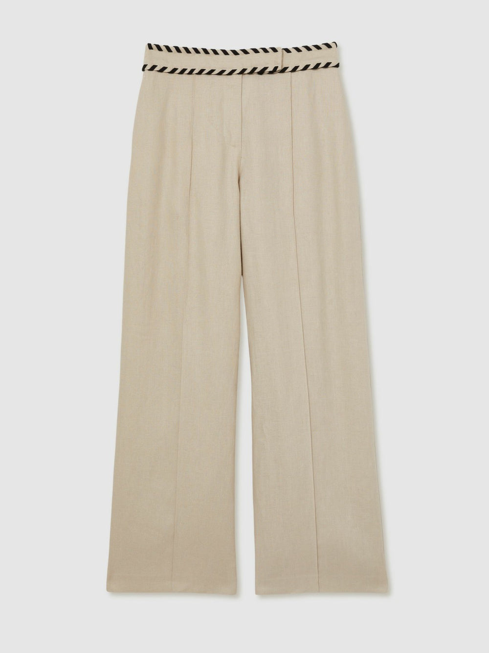 Women Linen Wide-Leg Whipstitch Trousers in Neutral