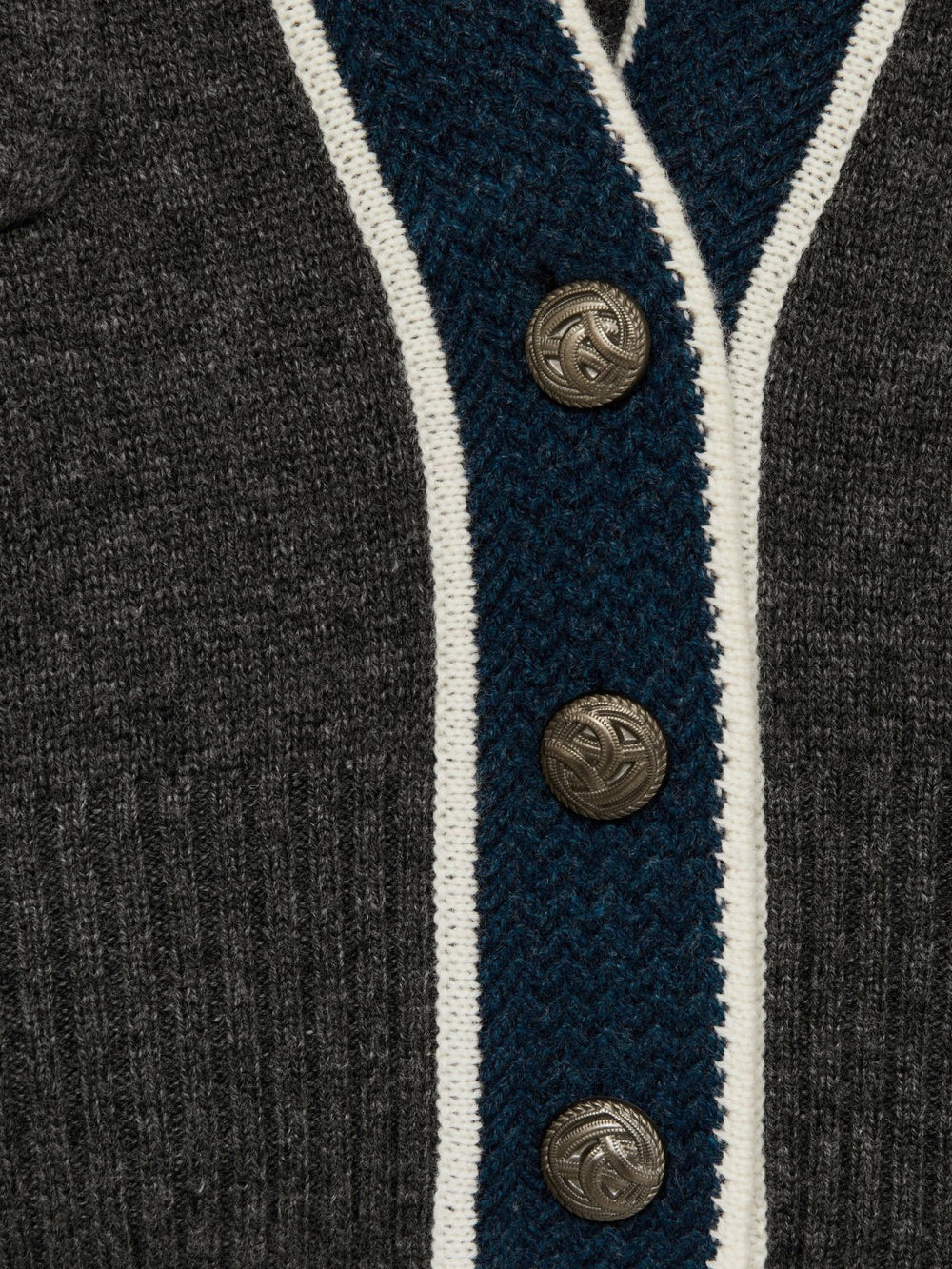 Women Wool-Cashmere Tipped V-Neck Cardigan in Charcoal