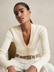Women Craft-Stitch Rib-Knit Top in Ivory