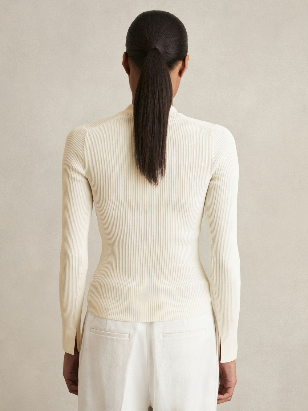 Women Craft-Stitch Rib-Knit Top in Ivory