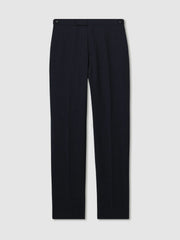 Men Slim-Fit Wool-Blend Textured Tailored Trousers in Navy