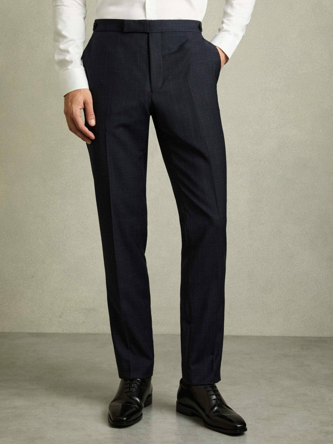 Men Slim-Fit Wool-Blend Textured Tailored Trousers in Navy