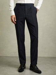 Men Slim-Fit Wool-Blend Textured Tailored Trousers in Navy
