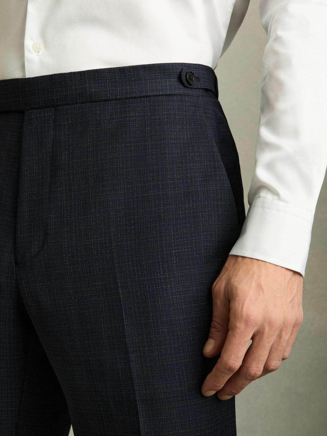 Men Slim-Fit Wool-Blend Textured Tailored Trousers in Navy