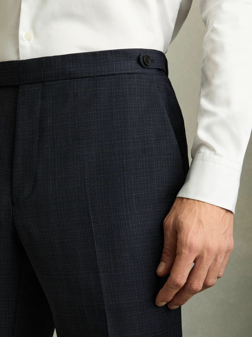 Men Slim-Fit Wool-Blend Textured Tailored Trousers in Navy