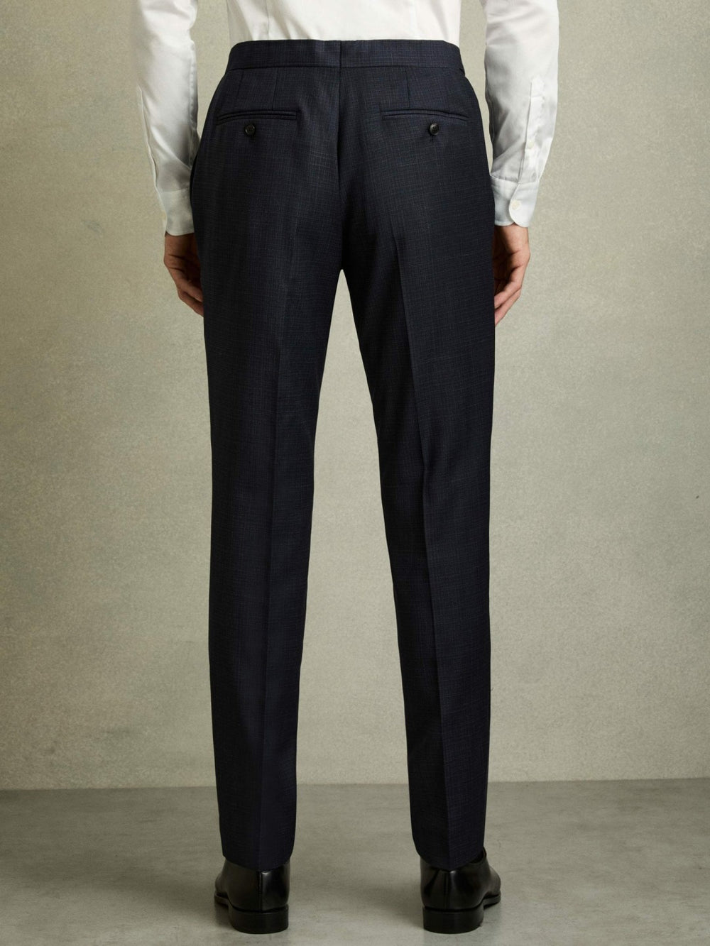 Men Slim-Fit Wool-Blend Textured Tailored Trousers in Navy
