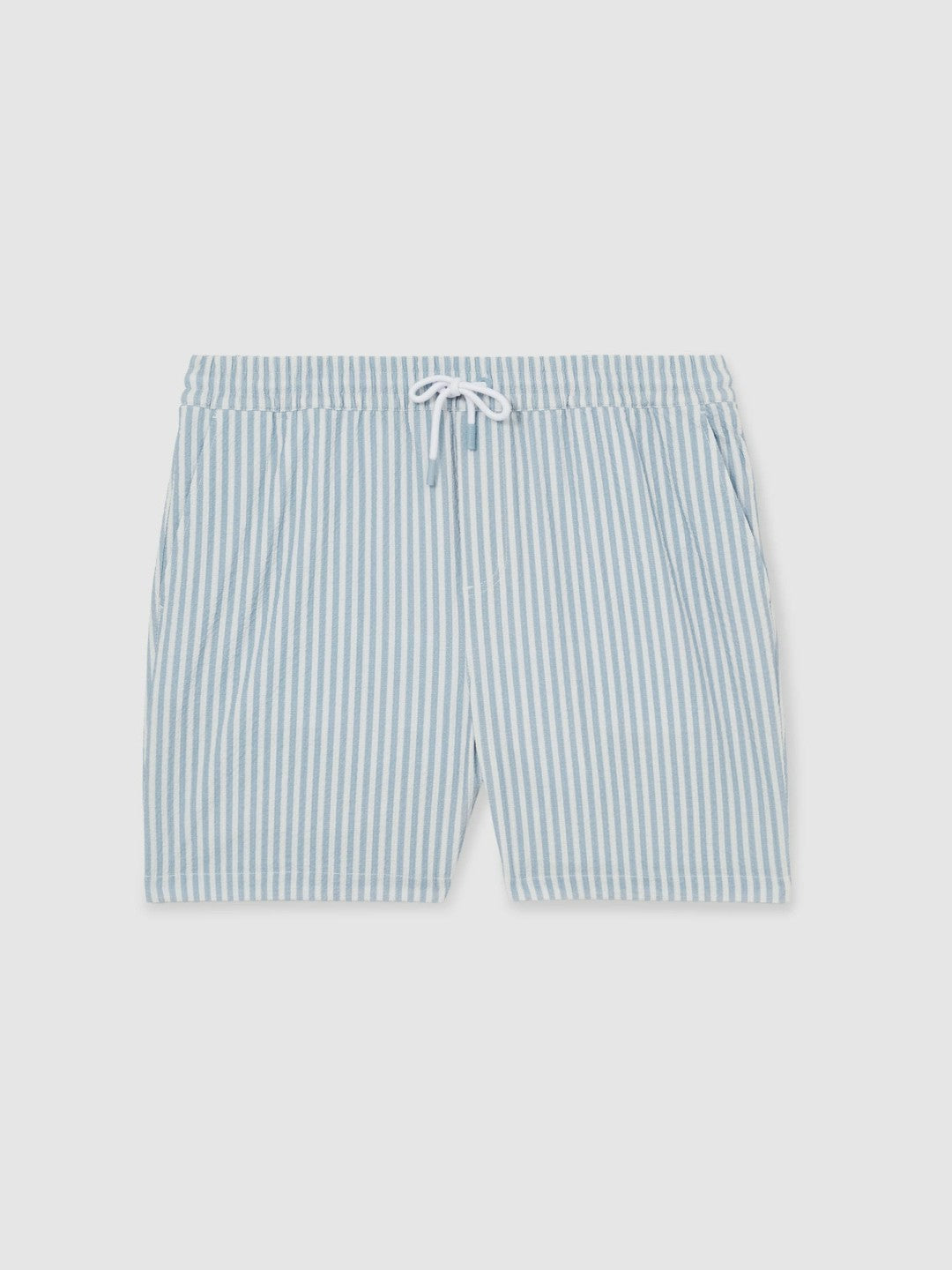 Men Seersucker Stripe Swim Shorts in Soft Blue/White