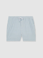 Men Seersucker Stripe Swim Shorts in Soft Blue/White