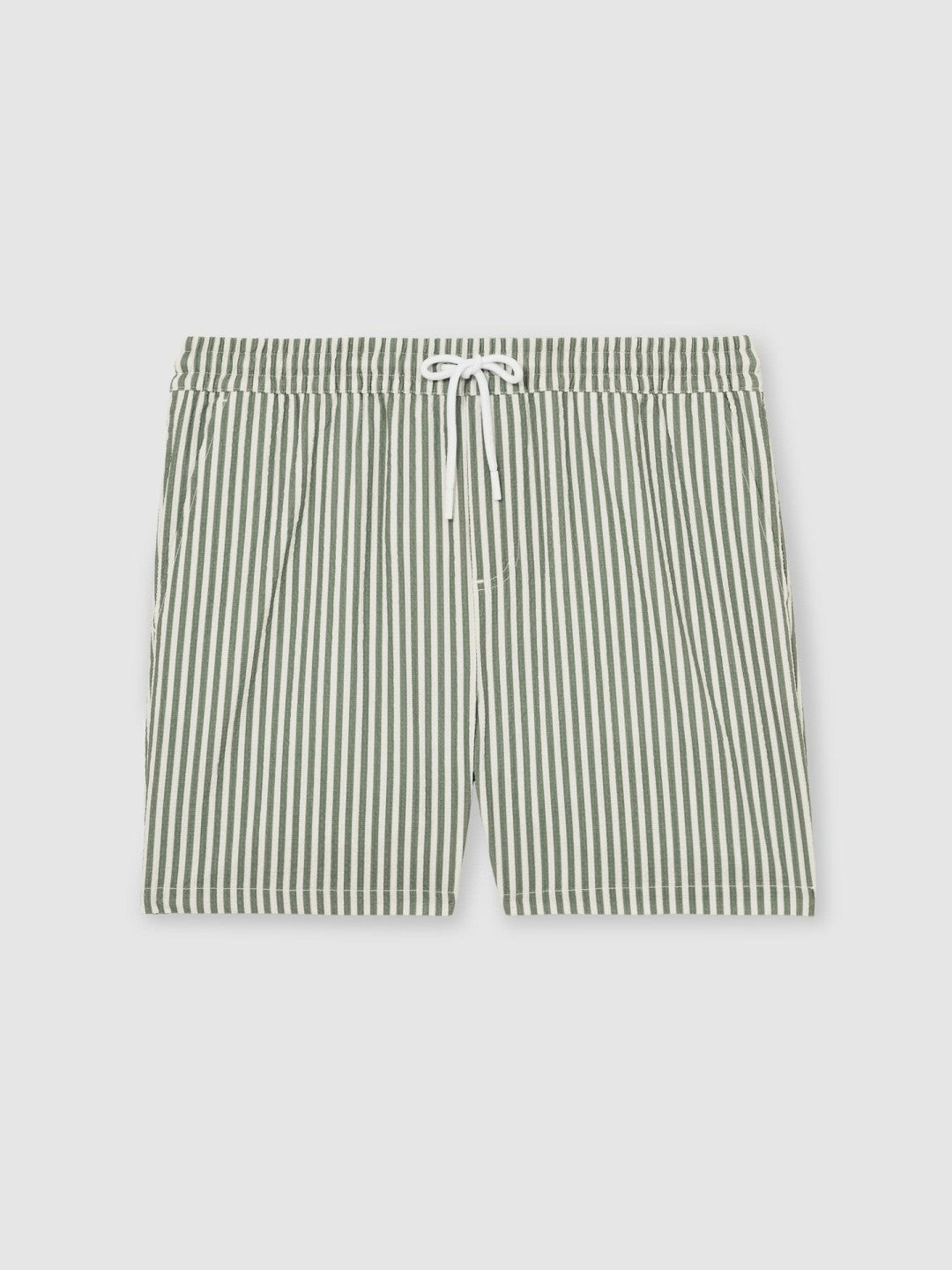 Men Seersucker Stripe Swim Shorts in Sage/White