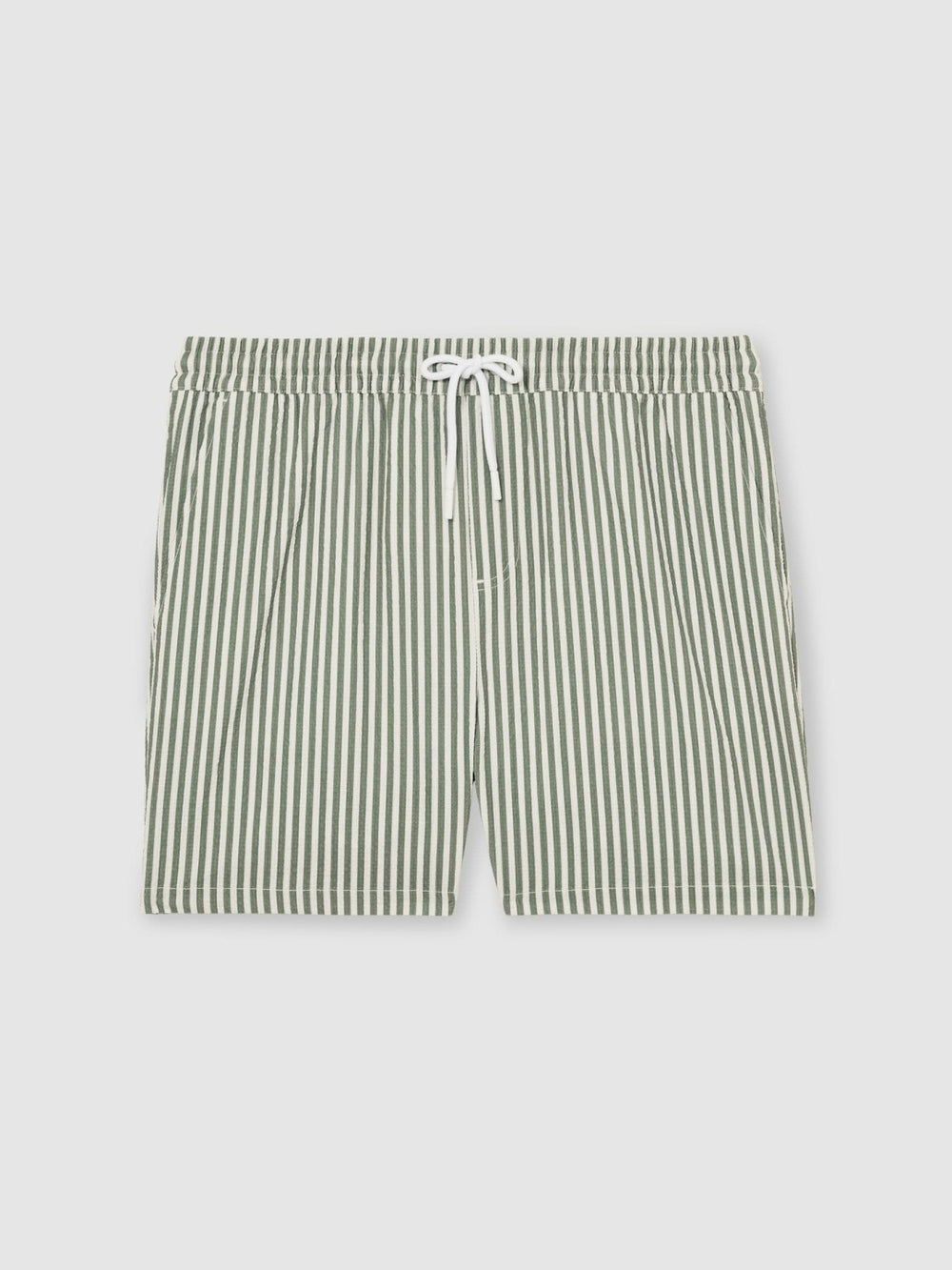 Men Seersucker Stripe Swim Shorts in Sage/White