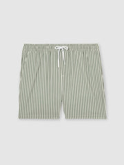 Men Seersucker Stripe Swim Shorts in Sage/White