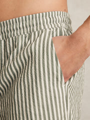 Men Seersucker Stripe Swim Shorts in Sage/White