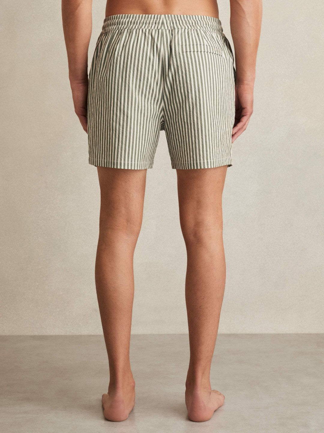 Men Seersucker Stripe Swim Shorts in Sage/White