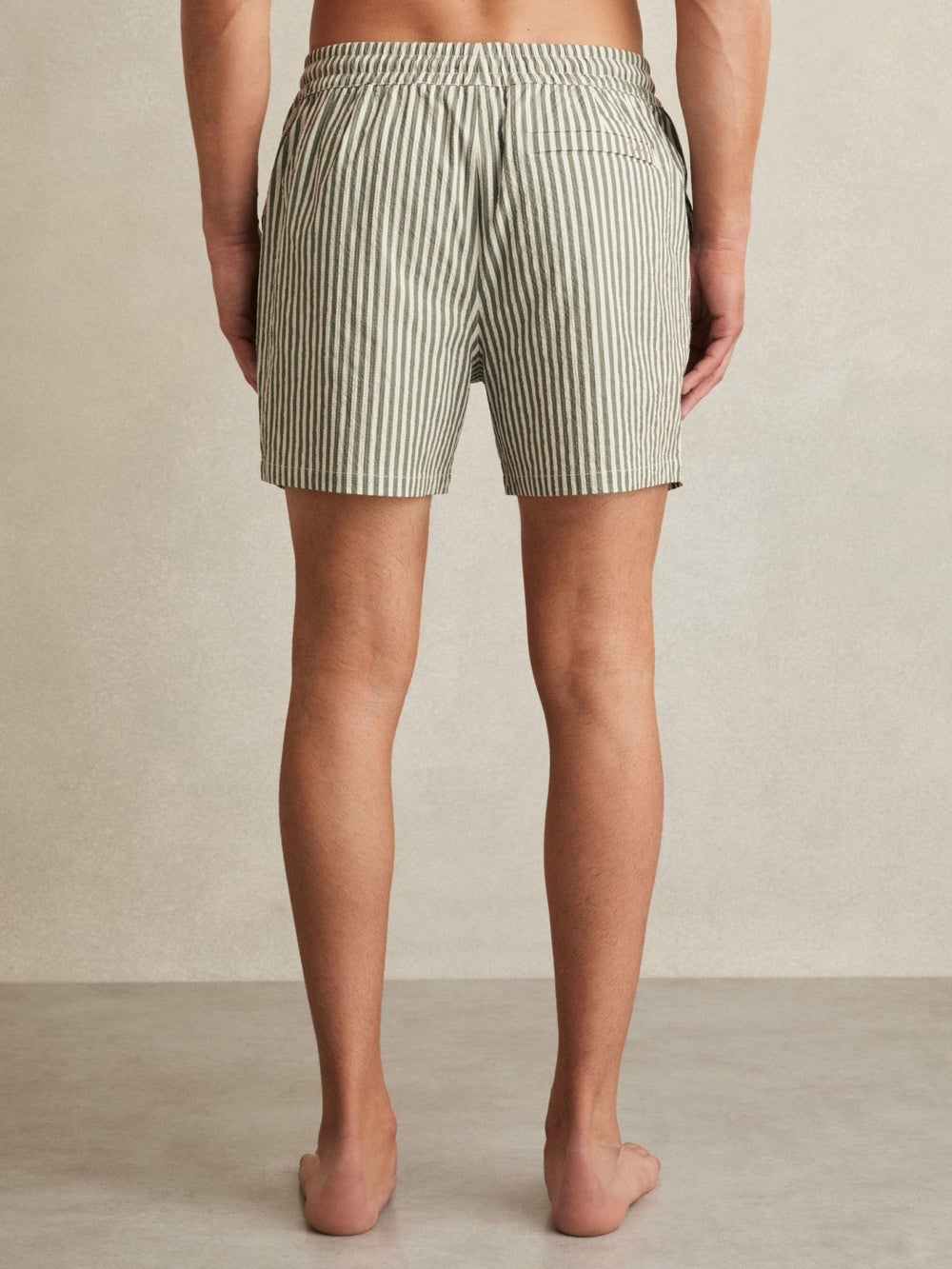 Men Seersucker Stripe Swim Shorts in Sage/White