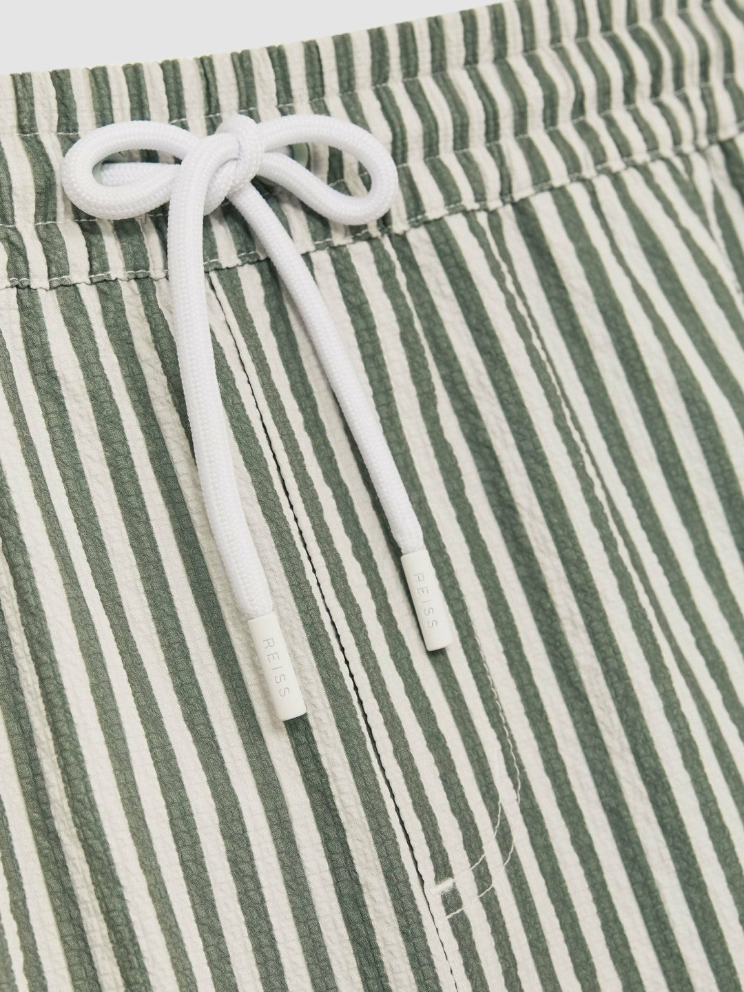 Men Seersucker Stripe Swim Shorts in Sage/White