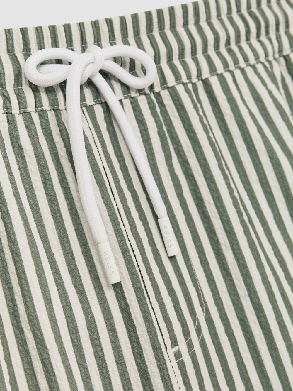 Men Seersucker Stripe Swim Shorts in Sage/White