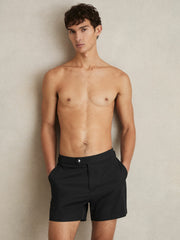 Men Side-Adjuster Swim Shorts in Black