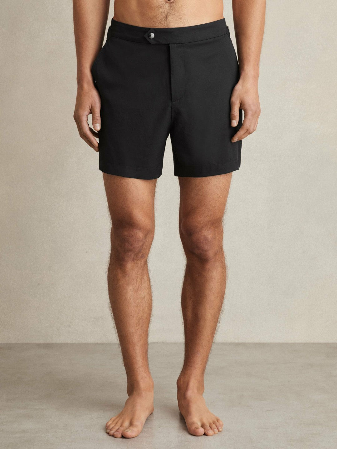Men Side-Adjuster Swim Shorts in Black