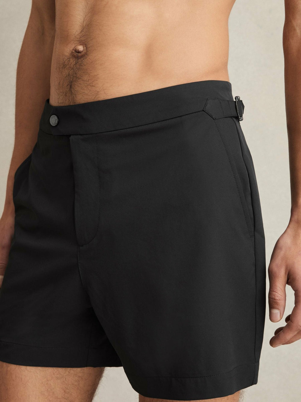Men Side-Adjuster Swim Shorts in Black