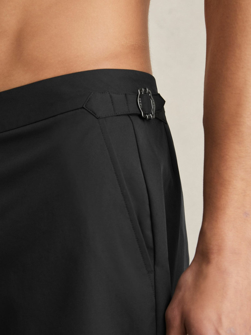 Men Side-Adjuster Swim Shorts in Black