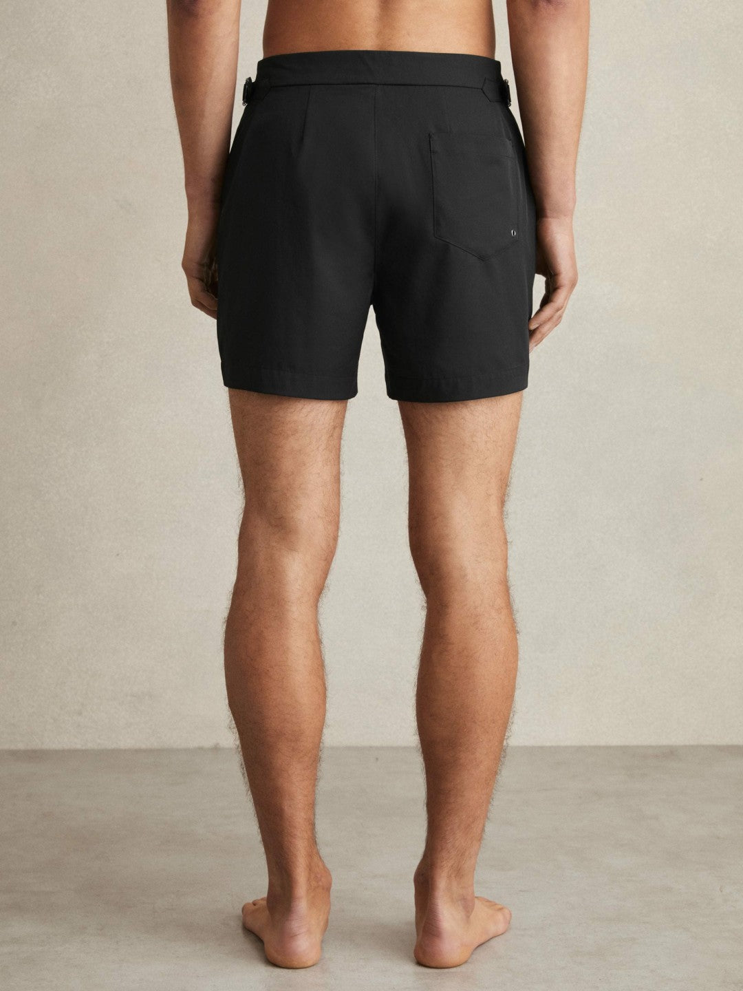 Men Side-Adjuster Swim Shorts in Black