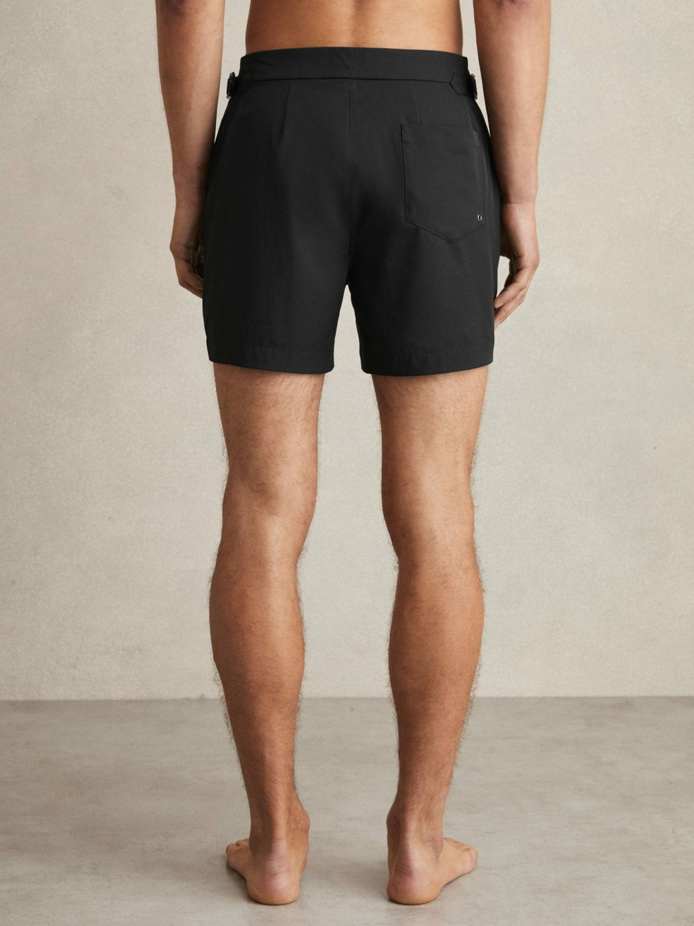 Men Side-Adjuster Swim Shorts in Black