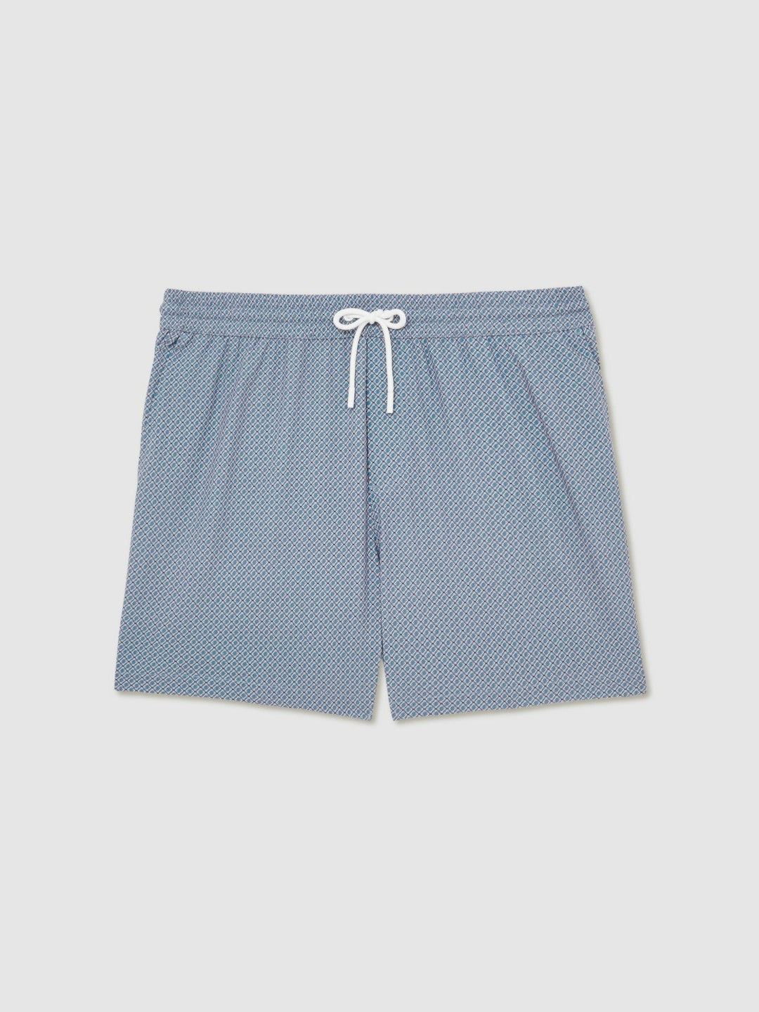 Men Drawstring Geometric Print Swim Shorts in Airforce Blue