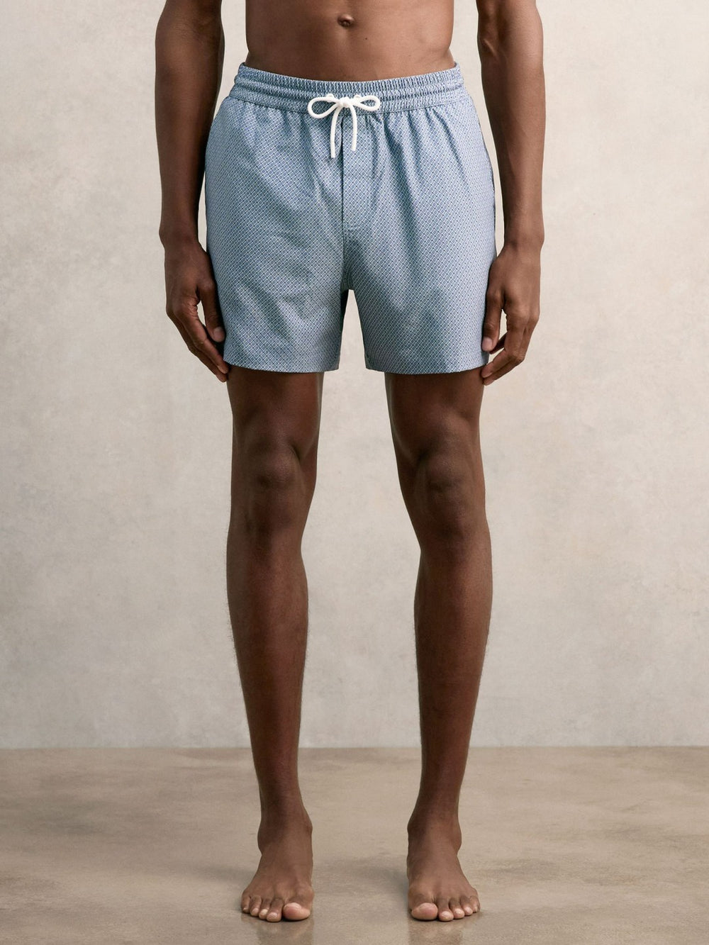 Men Drawstring Geometric Print Swim Shorts in Airforce Blue
