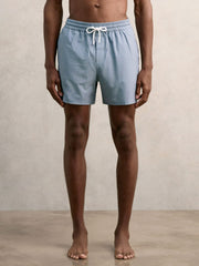 Men Drawstring Geometric Print Swim Shorts in Airforce Blue