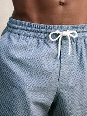 Men Drawstring Geometric Print Swim Shorts in Airforce Blue