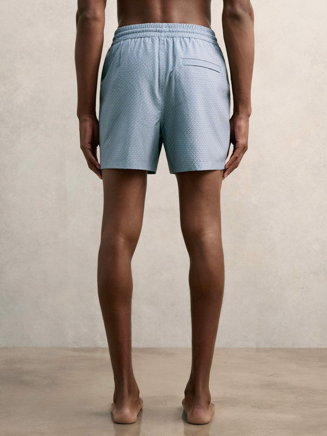 Men Drawstring Geometric Print Swim Shorts in Airforce Blue