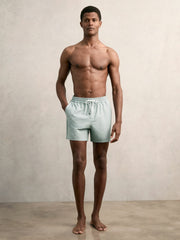 Men Drawstring Geometric Print Swim Shorts in Pistachio Green