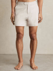 Men Side-Adjuster Swim Shorts in Off White