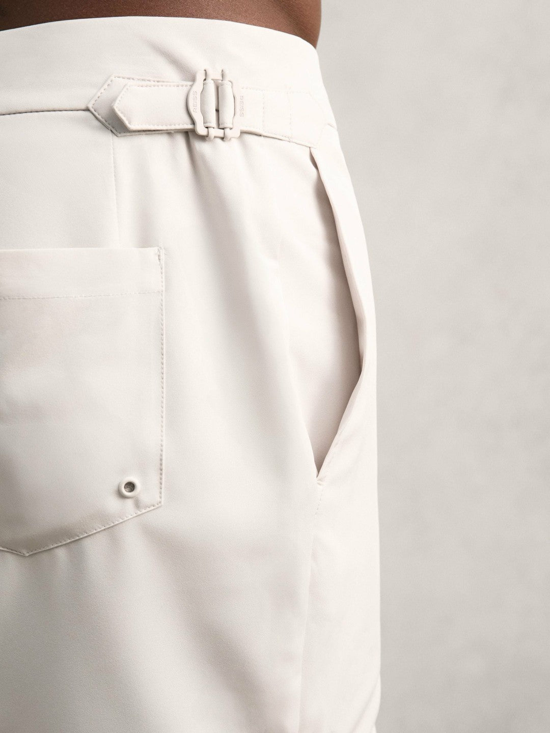 Men Side-Adjuster Swim Shorts in Off White