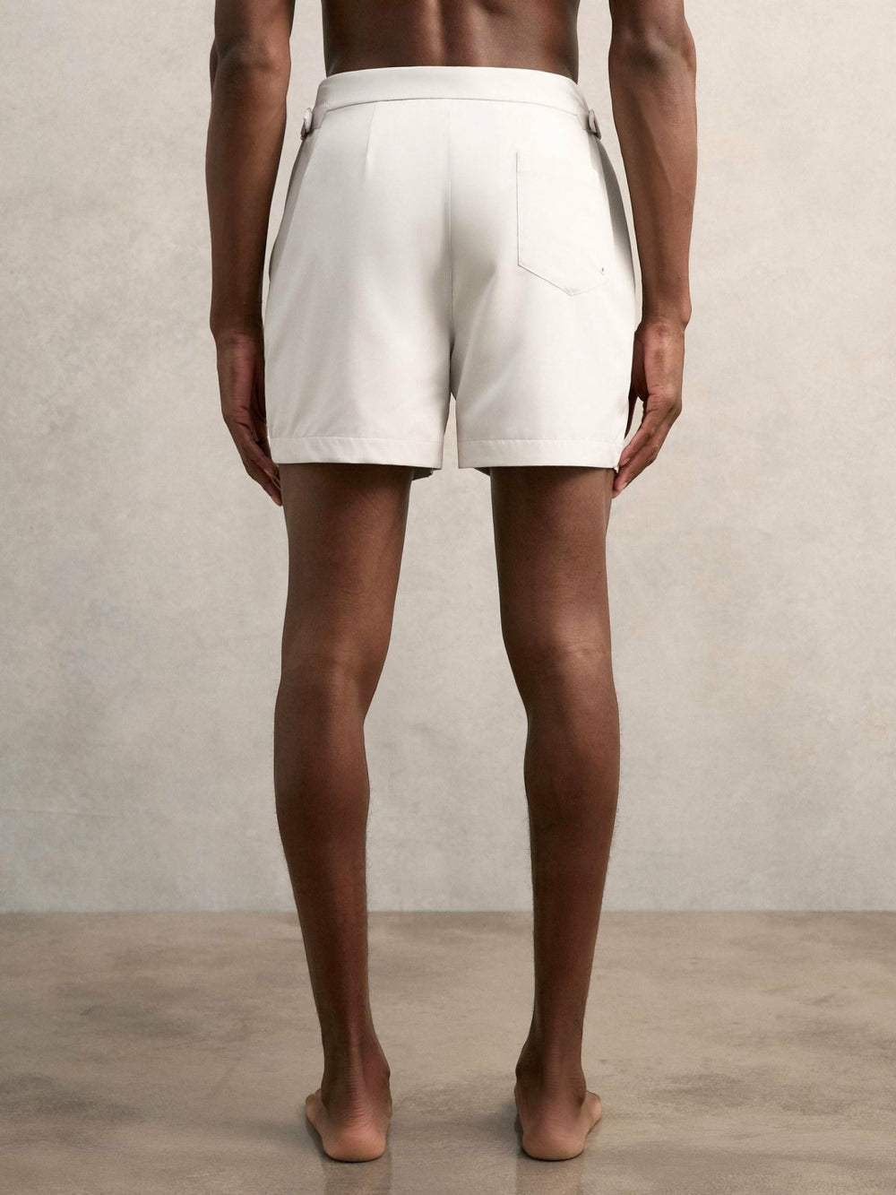 Men Side-Adjuster Swim Shorts in Off White