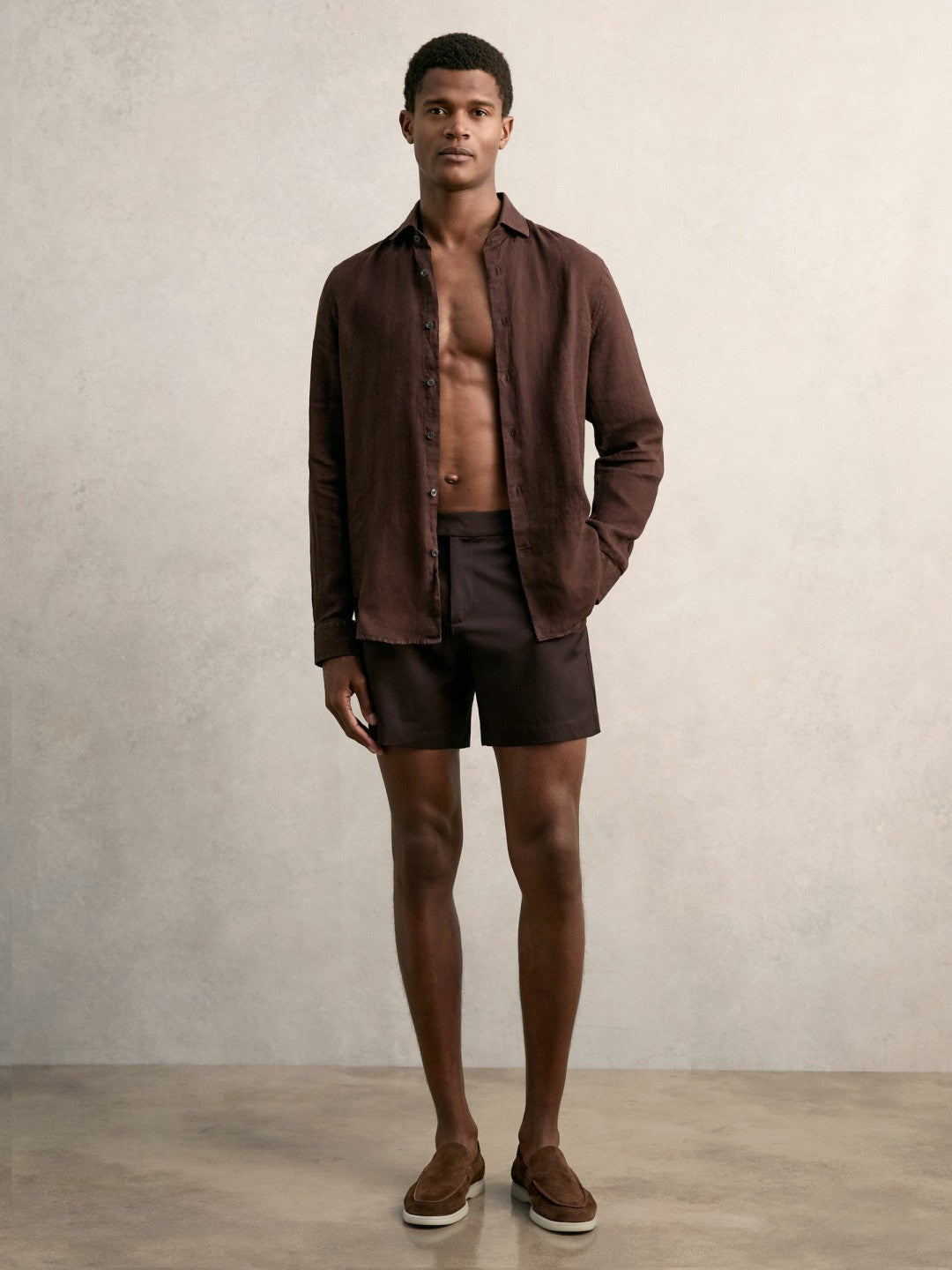 Men Side-Adjuster Swim Shorts in Chocolate Brown