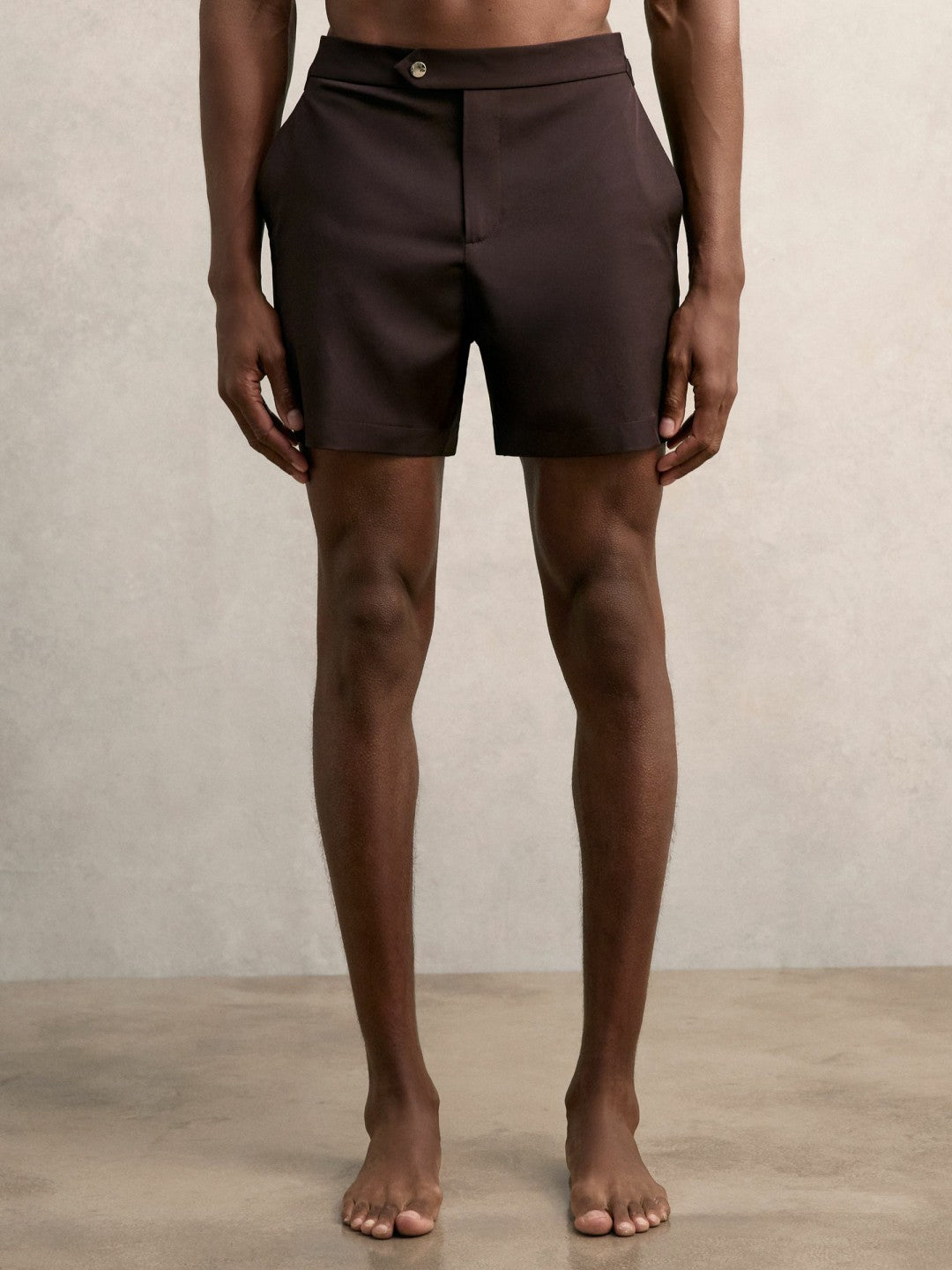 Men Side-Adjuster Swim Shorts in Chocolate Brown