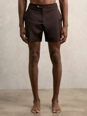 Men Side-Adjuster Swim Shorts in Chocolate Brown